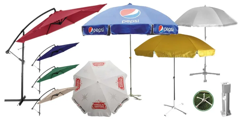 ร่มสนามสกรีนโลโก้ รับทำร่มชายหาด Beach Umbrella ร่มแม่ค้า กลางแจ้ง พับเก็บได้ เสาข้าง พร้อมขาตั้งเหล็ก ทุกรูปแบบ